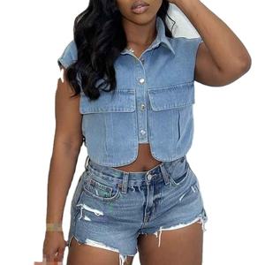 Top Corto Sexy sin Mangas para Mujer, Estilo Denim, Verano, Ecológico, Transpirable, de Secado Rápido, con Bolsillos Grandes, Marca Solid International - Product Image 3