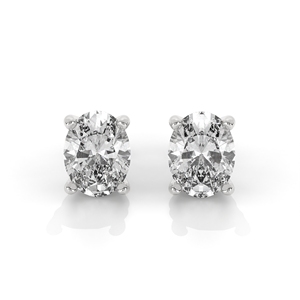 Pendientes de Diamantes Solitarios Modernos para Mujer en Oro Blanco de 10k, 14k y 18k, Corte Ovalado Cultivado en Laboratorio, Cuatro Puntas, Chapados en Oro - Product Image 1
