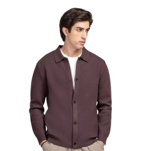 Cárdigan de punto marrón oscuro para hombre, con botones al frente, cuello de camisa, manga larga, estilo casual elegante, fabricante OEM personalizado - Product Image 5