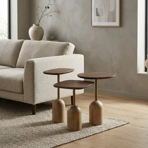 Modern Minimalist Nesting Coffee <b>Tables</b> Stone Base Metal Top Living Room Furniture - Product Image 2