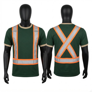 Camiseta de Trabajo Premium de 180 GSM de Poliéster y Algodón, Verde Oscuro, Cinta Reflectante de Seguridad, Ribete Naranja, Logotipo Personalizado - Product Image 1