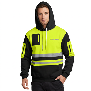 Sweat à capuche ODM haute visibilité réfléchissant pour homme, coloris noir et jaune, en polaire, pour l'automne, vêtement de travail, impression de nom personnalisée - Product Image 2