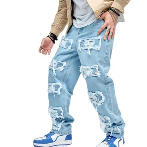 Jean baggy homme taille mi-haute léger vintage Y2K délavé à l'acide effet soleil délavé bleu clair - Product Image 5