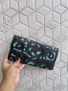 Combo Of Hand Tooled Floral Carving Leather Speedy Handbag & Clutch Boho Shoulder Handmade Western Stylish Women Daily Uses Bag - Product Image 3