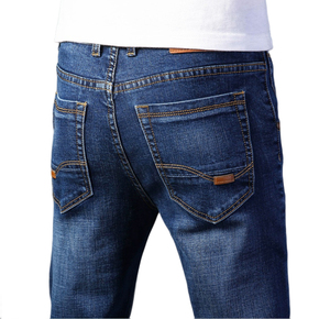 Men's Custom Logo Ripped High <b>Waist</b> Garment Dyed Multi-Pocket Slim Fit Straight Cotton <b>Jeans</b> Plus Size Available - Product Image 6