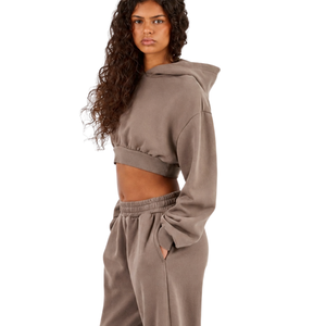 Womens <b>Cropped</b> Pullover Hoodie Tracksuit Set Baggy <b>Jogger</b> Trousers Elastic Waist Loose Two Piece Casual Streetwear Lounge Outfit - Product Image 6