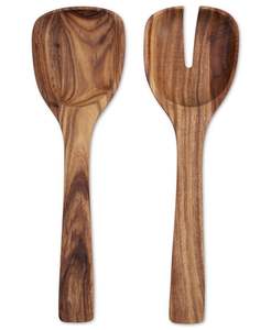 Cuillère, fourchette et spatules en bois d'acacia massif – Ustensiles de cuisine en bois pour salade, mélange, thé, café et soupes - Product Image 2