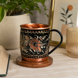 Taza de Café de Lujo Hecha a Mano en Negro y Cobre Puro con Grabado y Revestimiento de Cobre |   Taza de Té de Cobre Premium para Agua, Café y Regalos - Product Image 3