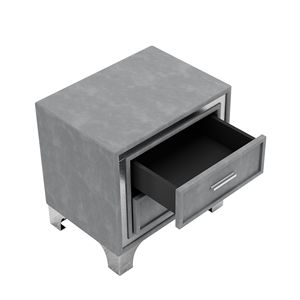 Comodino Mid-Century a 2 cassetti con gambe in metallo, completamente assemblato, in velluto, per camera da letto - Product Image 6