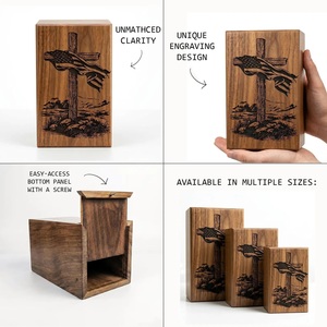 Urne funéraire en bois personnalisée, durable et écologique, avec motif drapeau américain et croix, capacité de 220 pouces cubes - Product Image 6