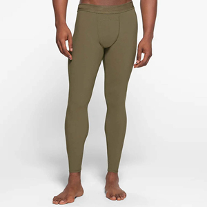 Leggings de Compresión Largos para Hombre, Color Verde Oliva Sólido, Cintura Elástica, Spandex, Poliéster, Secado Rápido, 220g - Product Image 2