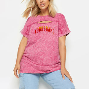 T-shirt pour femme de haute qualité 100% coton, coupe classique, effet délavé, appliques estivales, logo imprimé personnalisé, streetwear - Product Image 3