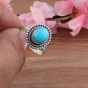 Bague en argent sterling 925 avec turquoise naturelle, pierre précieuse bleue pour femmes, véritable pierre de naissance de décembre, bijoux de mariage classiques, vente en gros - Product Image 1