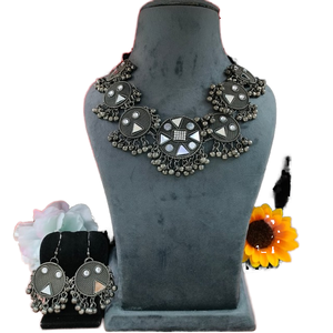 Adjustable Chain Necklace with Black Oxidised <b>Small</b> <b>Mirrors</b> Unique Comfortable Fit Antique Charm Fashion Accessory - Product Image 1