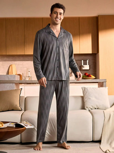 Nouveautés, vêtements décontractés de haute qualité, chemise à manches longues légère, ensemble de pyjama pour homme - Product Image 1