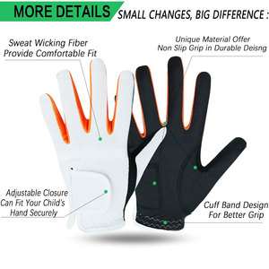 Gants de golf 1 paire, adaptés aux garçons et aux filles, pour les mains gauche et droite, tailles pour tout-petits à juniors, blanc, orange et noir - Product Image 2