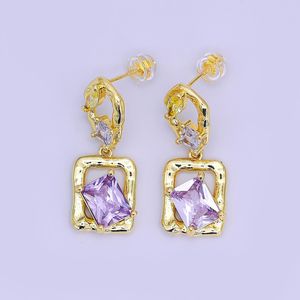 Yellow Purple Baguette Molten Geometric Drop Earrings 925 Sterling <b>Silver</b> 14K Gold Plated Statement Jewelry - Product Image 1