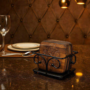 Juego de Posavasos con Incrustaciones Florales Hechas a Mano, Decoración Vintage para Mesa |   Posavasos Clásicos de Madera de Mango de 5 mm de Grosor con Forma de Carro | - Product Image 4