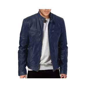 Veste en cuir pour homme 100% authentique de qualité supérieure, en toile, avec col montant, style urbain élégant, très vendue - Product Image 5