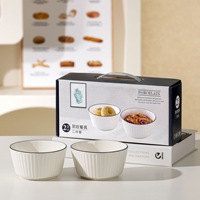 Juego de 2-5 Platos y Tazones de Porcelana Ecológica con Relieves Finos, Borde Negro, Acabado Brillante, Aptos para Horno y Lavavajillas