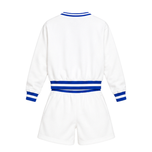 Zeta Phi Beta Sweatshirt <b>Shorts</b> <b>Set</b> <b>Women</b> White Royal Blue Finer Woman Dove 1920 Crewneck Striped Cuff Lounge Two Piece Sorority - Product Image 4