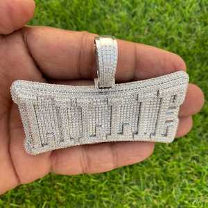 Colgante de Letra en Plata de Ley 925 con Incrustaciones de Diamantes Moissanite de Corte Brillante Redondo VVS, Estilo Hip Hop, Unisex - Product Image 4