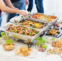 Ensemble de 4 réchauds de buffet en acier inoxydable 201, capacité 150L, avec couvercle en verre et chauffage à la vapeur, au meilleur prix