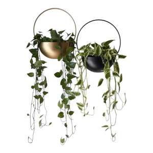 Pot de fleurs mural moderne de luxe en métal, demi-lune, rond, doré et noir, pour la décoration de la maison et du jardin, vente en gros - Product Image 1