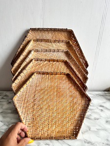 Decorative Hexagon Cane Woven <b>Tray</b> For Coffee Table Centerpiece <b>Snack</b> Serving <b>Tray</b> Home Cafe And Restaurant Use From India - Product Image 4