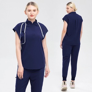 Private Label Latest Style <b>Scrub</b> <b>Set</b> Women Mandarin Collar Jogger Pants Multi Color Medical Nursing Uniform Wholesale OEM 2026 - Product Image 1