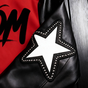 2026 Luxury Red <b>Baseball</b> <b>Jacket</b> <b>Men's</b> Hip Hop Graphic Print Varsity <b>Jacket</b> High Quality Faux Leather Sleeve Streetwear Bomber - Product Image 2