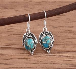 Pendientes de Plata de Ley 925 con Turquesa Azul Natural, Hechos a Mano, con Mosaico de Piedras Preciosas, Estilo Bohemio, Regalo de Boda para Mujer - Product Image 2