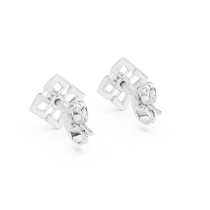 Boucles d'oreilles clous de luxe en argent, diamants de laboratoire géométriques ronds taille brillant, certifiés IGI, bijoux fins minimalistes pour femme - Product Image 3