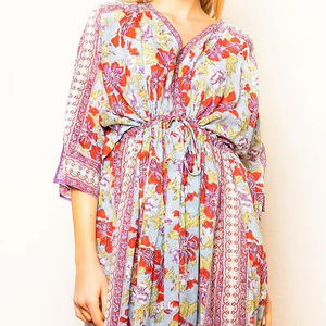 Élégante robe longue maxi en coton imprimé à la main style kaftan indien, taille unique, tenue de plage chic bohème, cadeau éthique pour elle - Product Image 1