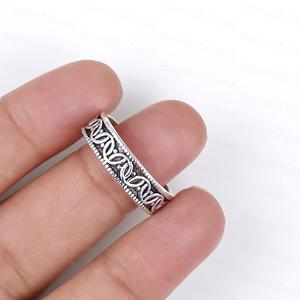925 Sterling <b>Silver</b> Plated Band Vintage Oxidized Celtic <b>Wave</b> Pattern <b>Ring</b> Handmade Plain Wedding Eternity Jewelry Wholesale - Product Image 4