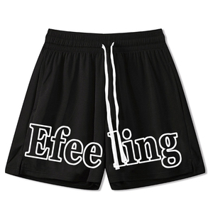 Shorts décontractés pour hommes bleu marine élégants avec cordon de serrage, taille mi-haute, imprimé lettres, respirants en polyester - Product Image 2