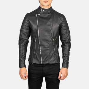 Chaqueta de Motero de Cuero Negro Faisor 100% Auténtico, Ecológica, Transpirable, para Invierno, con Cierre Frontal, Diseño Sólido, Servicio OEM, para Hombre - Product Image 2
