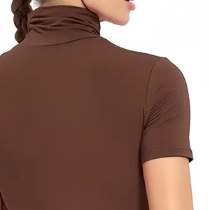 Haut décontracté à col roulé et manches courtes pour femme, en jersey de couleur unie, coupe classique, respirant, en coton biologique non tissé, impression personnalisée - Product Image 6