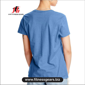Camiseta de Manga Corta con Cuello Redondo para Mujer, Color Azul Sólido, Algodón, Ropa Casual de Primavera/Verano - Product Image 2