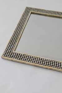 Handmade Eco-Friendly <b>Lightweight</b> Bohemian Bone Inlay Customized Shape Wall <b>Mirror</b> Black White Geometric Pattern Framed <b>Mirror</b> - Product Image 6