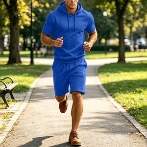 Ensembles de survêtements décontractés pour hommes 2027 OEM personnalisés en gros – 2 pièces : sweat à capuche à manches courtes et short avec poches - Product Image 6