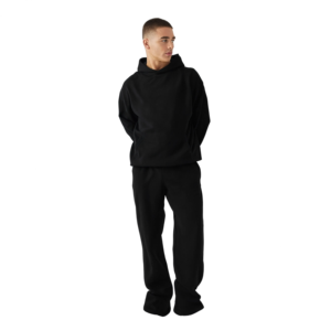 Conjunto Deportivo Negro con Capucha para Hombre, Pantalón Largo de Color Sólido con Bolsillos Laterales, Ropa Casual Transpirable, Estilo Otoñal - Product Image 1