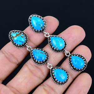 Natural Turquoise Southwestern Cluster <b>Studs</b> with 925 Sterling <b>Silver</b> plated Jewelry For Her - Product Image 1
