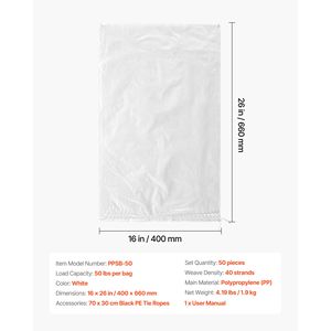 Sacchi di sabbia in polipropilene intrecciato resistenti, confezione da 50, 35,5 x 66 cm, vuoti, per alluvioni, con lacci di fissaggio, sacchi per stoccaggio da 1600 libbre - Product Image 2