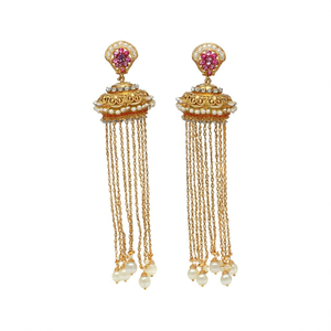 Peacock Pearl Chandelier Earrings with Tassel Design for Wedding - Product Image 2