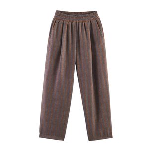 Pantalon en lin tissé respirant à jambe large pour femme SPINE CRAFT, taille haute élastique, coupe ample, longueur intégrale, couleur unie, décontracté, été - Product Image 1