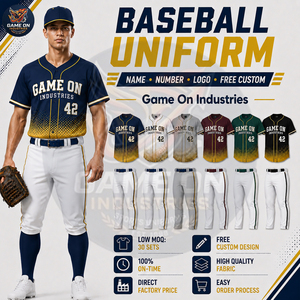 Ensemble assorti de vêtements de sport pour hommes : maillot boutonné et pantalon à passepoil, uniformes de baseball personnalisés par sublimation – Fournisseur de qualité - Product Image 4