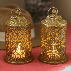 Antique Finish <b>Gold</b> Table <b>Lantern</b> Ornate Metal Cutout Candle Holder Geometric Design Home Decor Hospitality Lighting Supplier - Product Image 1