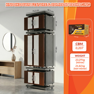 Naiba Portable Plastic Cabinet with Light Brown Flat Panel Hinged Doors with Hanger, <b>Shelves</b>, & Mirror for <b>Clothes</b> Storage - Product Image 3