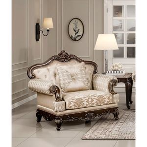 Lusso 3pc tradizionale in legno massello divano Loveseat sedia Set formale soggiorno mobili con finitura ciliegio e ribaltamento oro - Product Image 2